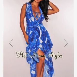 HMS blue tie front dress